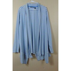 AnyBody Cozy Knit Striped Cardigan Top Women's 2X Blue / White Striped Relaxed